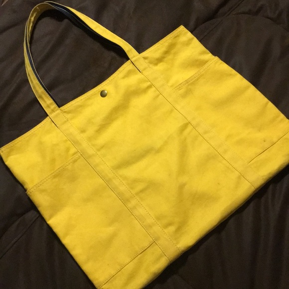 J. CREW yellow tote bag with navy and white trim - Picture 2 of 9